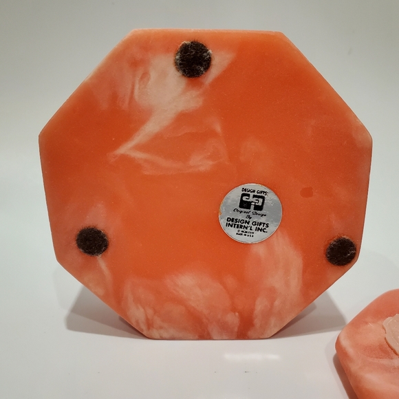 Vntg Handcarved Design Gifts Incolay Stone Pink Octagon Jewelry Trinket Box 🇺🇸 - Picture 8 of 10
